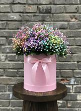Цветочная композиция из Гипсофила и Розы в шляпной коробке в Миньяре