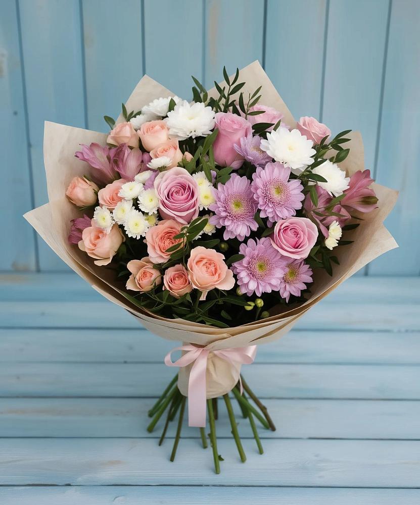 Букет цветов из: Хризантемы, Розы и Альстромерии в Миньяре