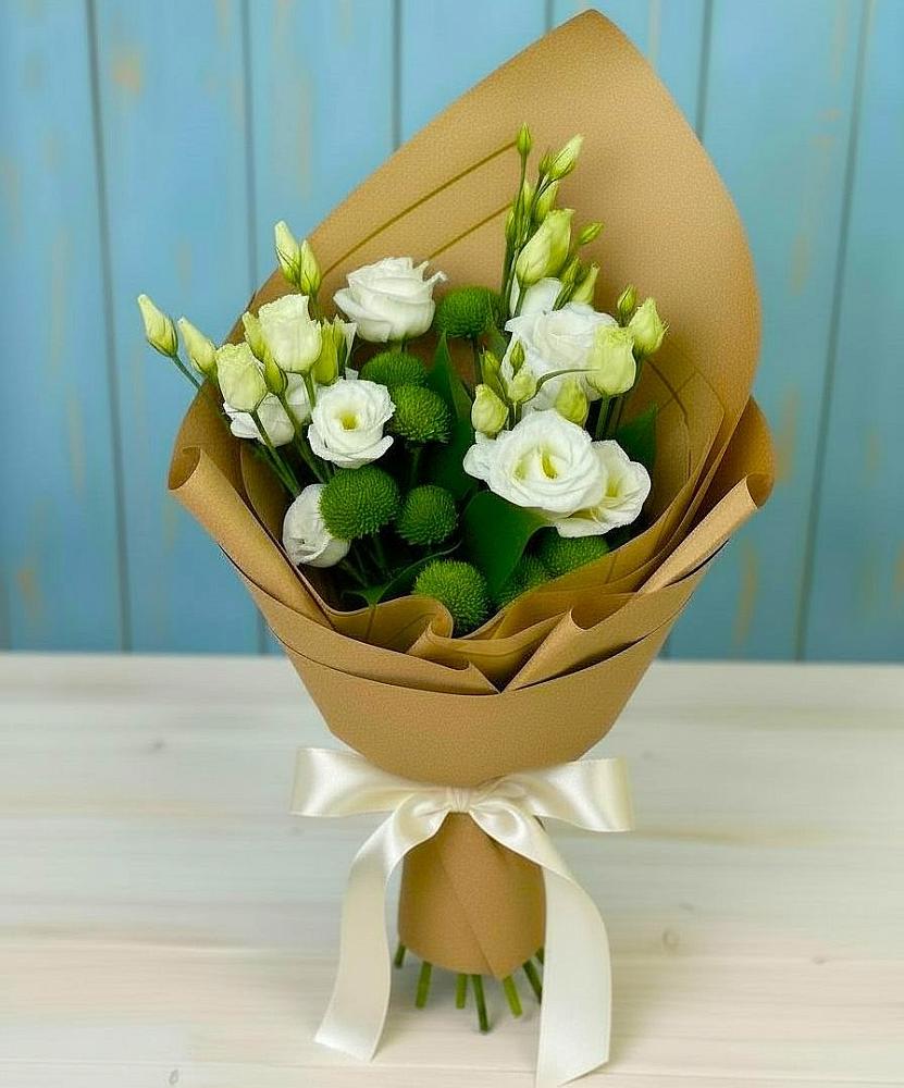 Букет цветов из: Хризантемы и Лизиантусы в Миньяре