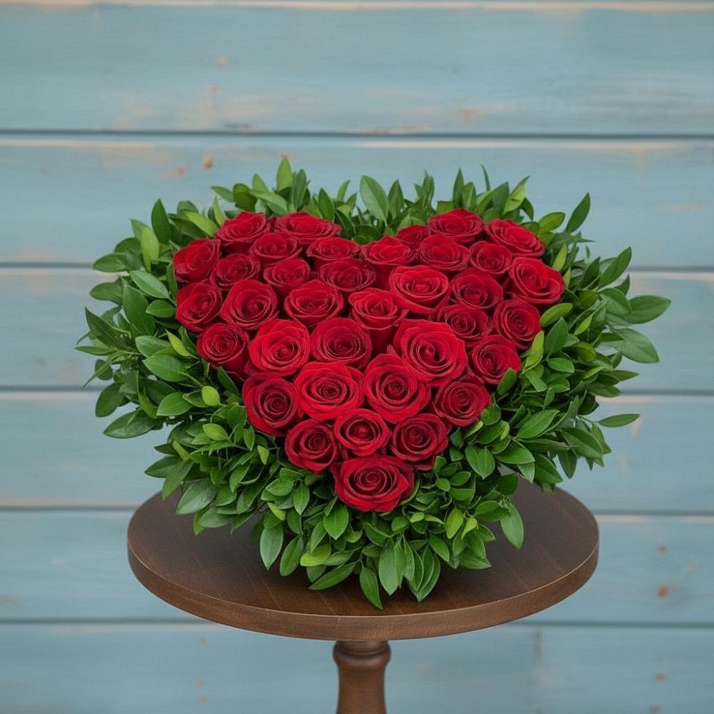 Цветочная композиция из Розы в виде сердца в Миньяре