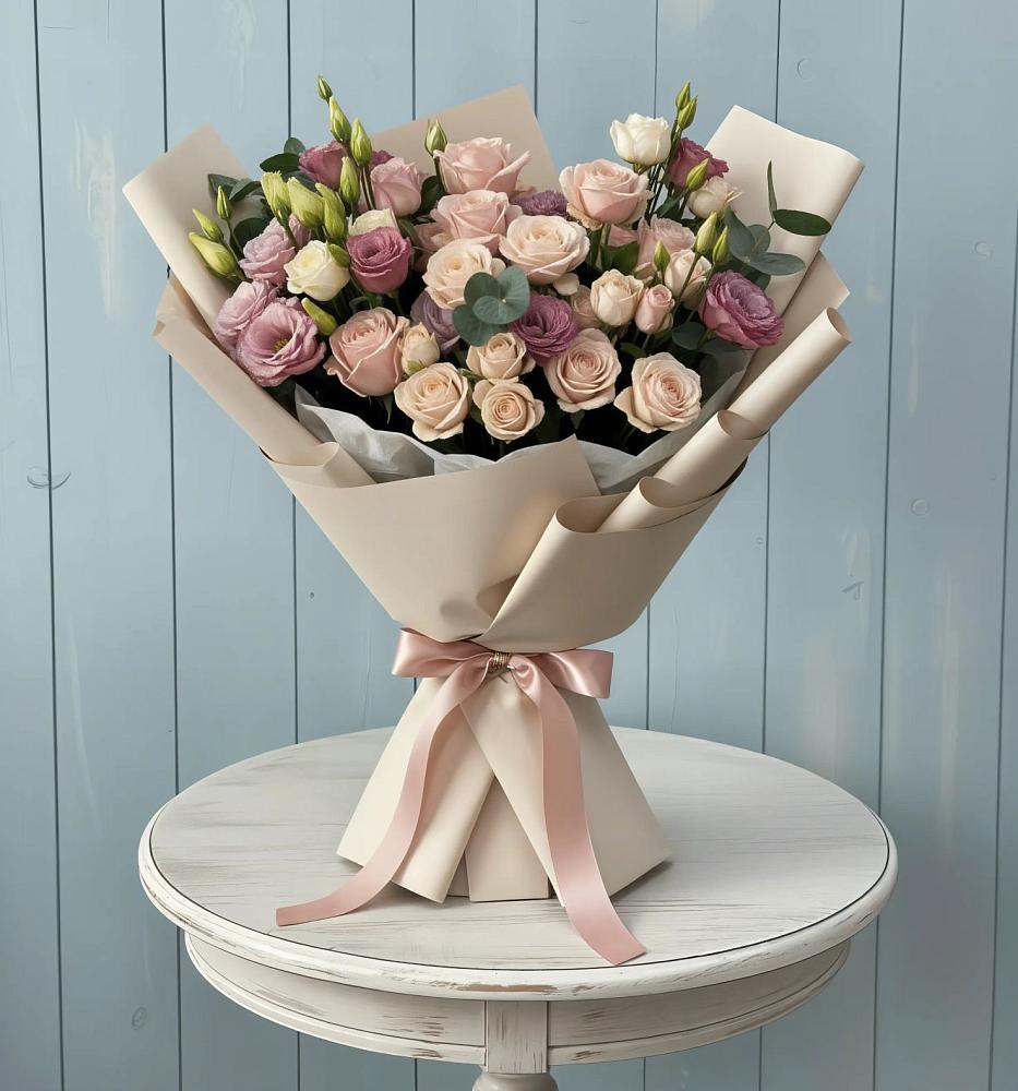 Букет цветов из: Розы и Лизиантусы в Миньяре